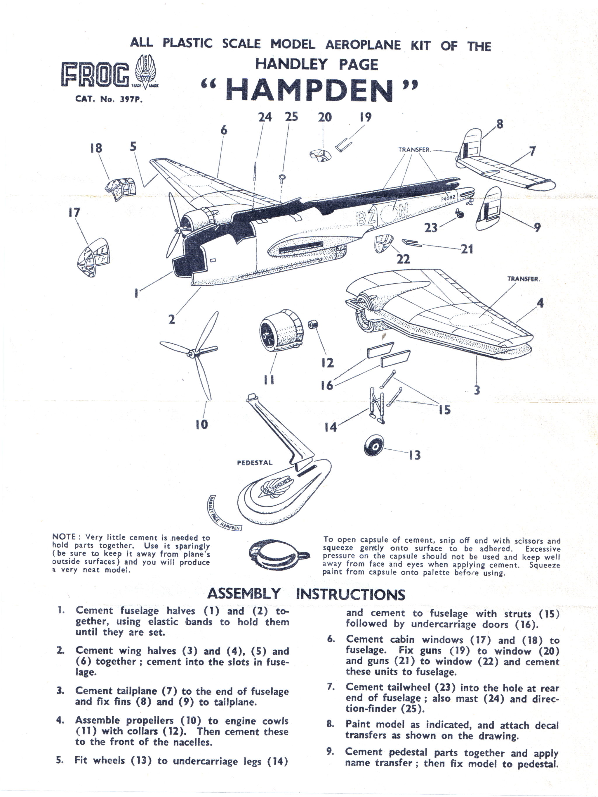 FROG 397P Handley Page Hampden, IMA Ltd 1959, Assembly instructions